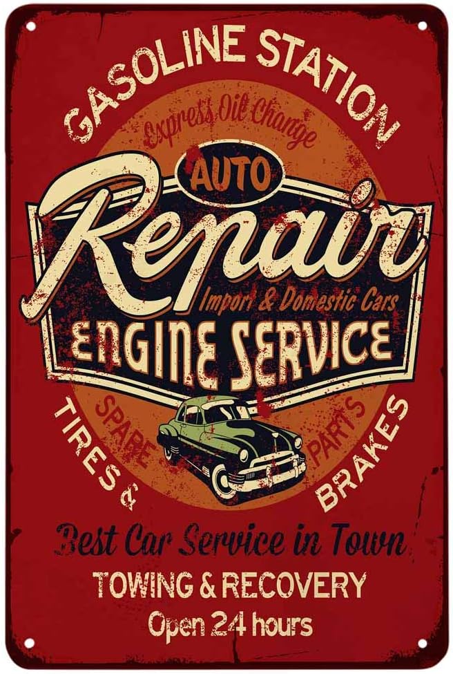 Auto Repair Shop Hours - Letrero Metálico Vintage de Servicio de